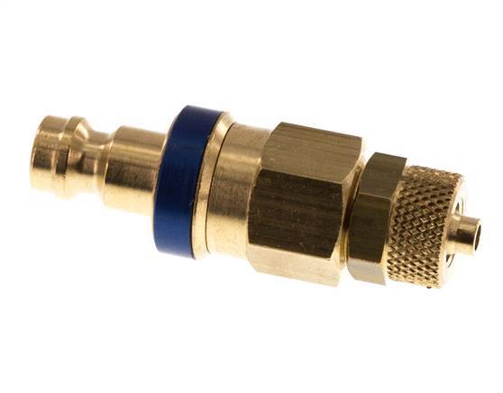 Brass DN 5 Blue Air Coupling Plug 4x6 mm Union Nut Double Shut-Off