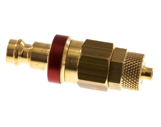 Brass DN 5 Red Air Coupling Plug 4x6 mm Union Nut Double Shut-Off