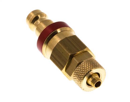 Brass DN 5 Red Air Coupling Plug 4x6 mm Union Nut Double Shut-Off