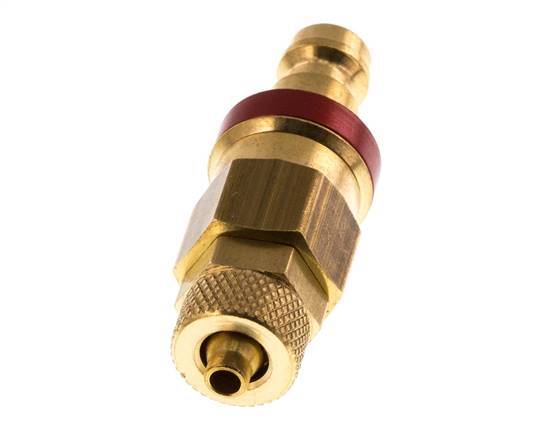 Brass DN 5 Red Air Coupling Plug 4x6 mm Union Nut Double Shut-Off