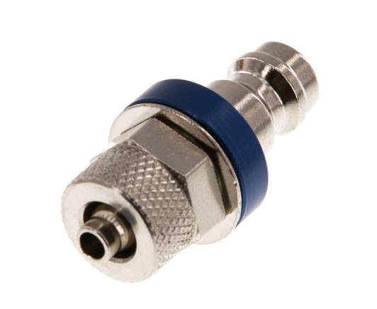 Nickel-plated Brass DN 5 Blue Air Coupling Plug 4x6 mm Union Nut