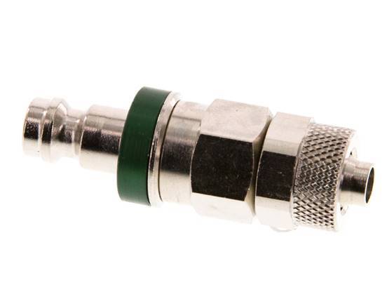 Nickel-plated Brass DN 5 Green Air Coupling Plug 6x8 mm Union Nut Double Shut-Off