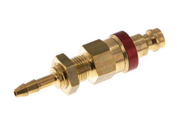 Brass DN 5 Red Air Coupling Plug 4x6 mm Union Nut Bulkhead Double Shut-Off