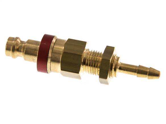 Brass DN 5 Red Air Coupling Plug 4x6 mm Union Nut Bulkhead Double Shut-Off