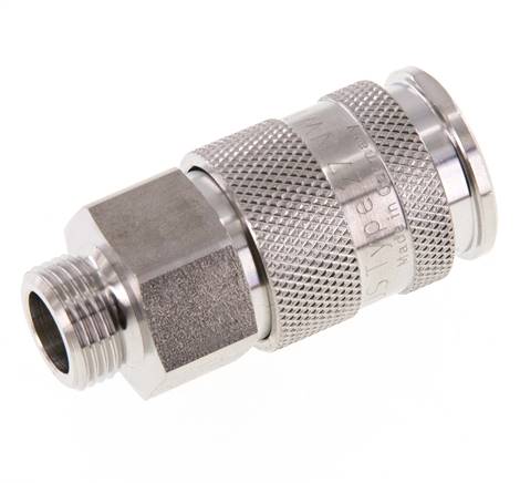 Stainless Steel 316L DN 10 Air Coupling Socket G 3/8 inch Male Double Shut-Off