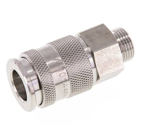 Stainless Steel 316L DN 10 Air Coupling Socket G 3/8 inch Male Double Shut-Off