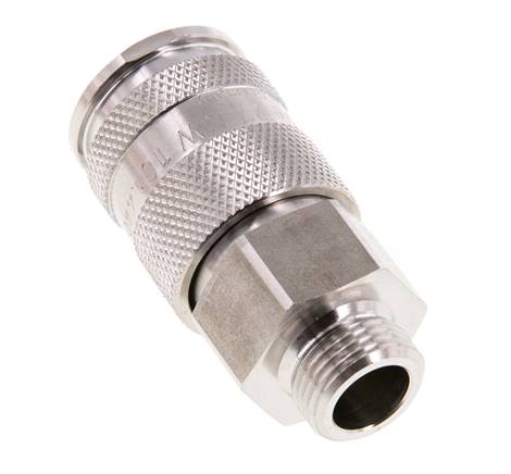 Stainless Steel 316L DN 10 Air Coupling Socket G 3/8 inch Male Double Shut-Off