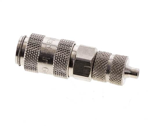 Nickel-plated Brass DN 2.7 (Micro) Air Coupling Socket 3x4.3 mm Union Nut Double Shut-Off
