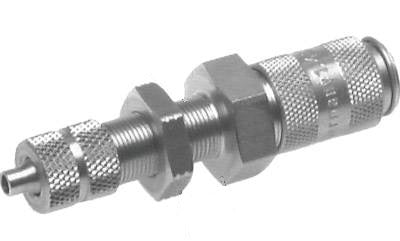 Nickel-plated Brass DN 2.7 (Micro) Air Coupling Socket 4x6 mm Union Nut Bulkhead Double Shut-Off