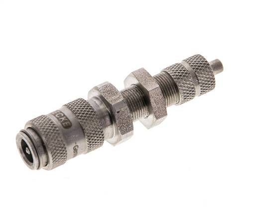 Stainless steel DN 2.7 (Micro) Air Coupling Socket 3x4.3 mm Union Nut Bulkhead Double Shut-Off
