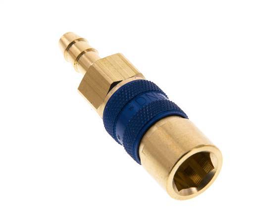 Brass DN 5 Blue-Coded Air Coupling Socket 6 mm Hose Pillar