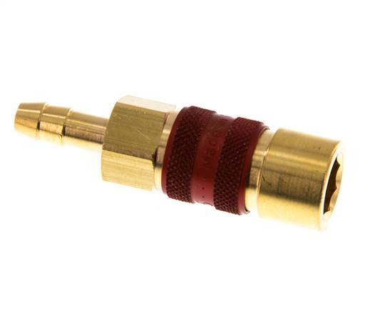 Brass DN 5 Red-Coded Air Coupling Socket 6 mm Hose Pillar