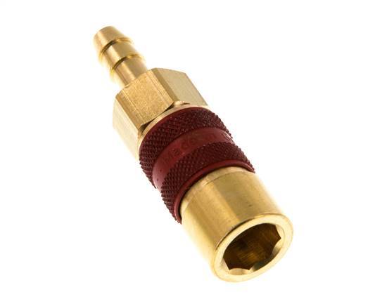 Brass DN 5 Red-Coded Air Coupling Socket 6 mm Hose Pillar