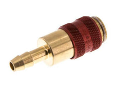 Brass DN 5 Red Air Coupling Socket 6 mm Hose Pillar Double Shut-Off