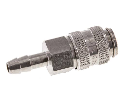 Stainless steel DN 5 Air Coupling Socket 6 mm Hose Pillar Double Shut-Off