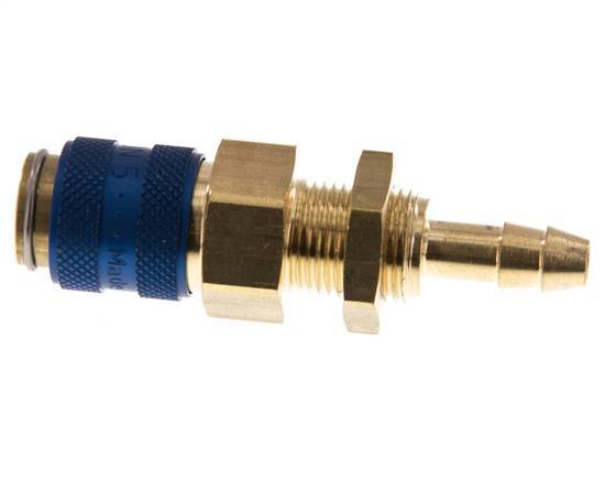 Brass DN 5 Blue Air Coupling Socket 6 mm Hose Pillar Bulkhead Double Shut-Off