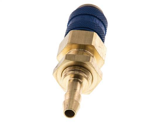 Brass DN 5 Blue Air Coupling Socket 6 mm Hose Pillar Bulkhead Double Shut-Off
