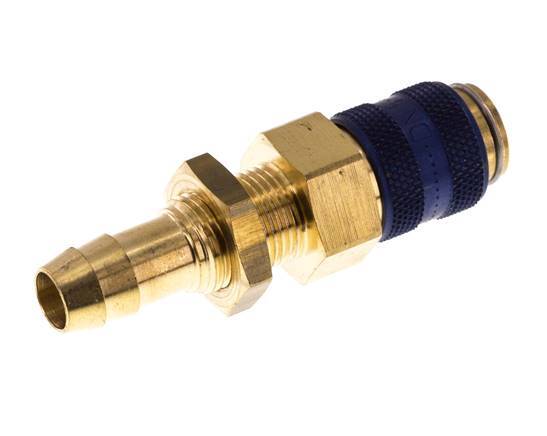 Brass DN 5 Blue Air Coupling Socket 9 mm Hose Pillar Bulkhead Double Shut-Off