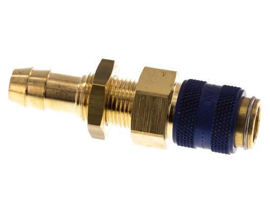 Brass DN 5 Blue Air Coupling Socket 9 mm Hose Pillar Bulkhead Double Shut-Off