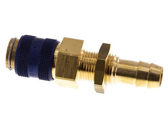 Brass DN 5 Blue Air Coupling Socket 9 mm Hose Pillar Bulkhead Double Shut-Off