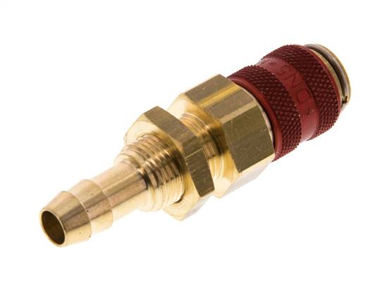 Brass DN 5 Red Air Coupling Socket 8 mm Hose Pillar Bulkhead