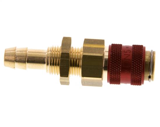 Brass DN 5 Red Air Coupling Socket 8 mm Hose Pillar Bulkhead