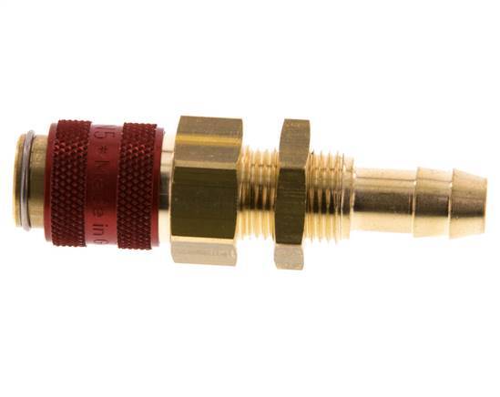 Brass DN 5 Red Air Coupling Socket 8 mm Hose Pillar Bulkhead