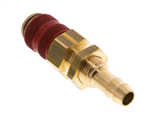 Brass DN 5 Red Air Coupling Socket 8 mm Hose Pillar Bulkhead
