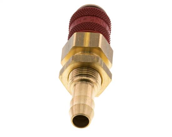 Brass DN 5 Red Air Coupling Socket 8 mm Hose Pillar Bulkhead