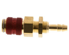Brass DN 5 Red Air Coupling Socket 6 mm Hose Pillar Bulkhead Double Shut-Off