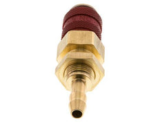 Brass DN 5 Red Air Coupling Socket 6 mm Hose Pillar Bulkhead Double Shut-Off