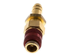 Brass DN 5 Red Air Coupling Socket 9 mm Hose Pillar Bulkhead Double Shut-Off