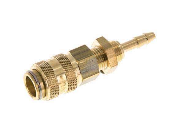 Brass DN 5 Air Coupling Socket 4 mm Hose Pillar Bulkhead Double Shut-Off