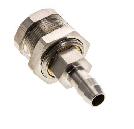 Nickel-plated Brass DN 5 Air Coupling Socket 8 mm Hose Pillar Bulkhead Pull-Off Double Shut-Off