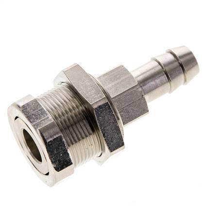 Nickel-plated Brass DN 5 Air Coupling Socket 9 mm Hose Pillar Bulkhead Pull-Off Double Shut-Off