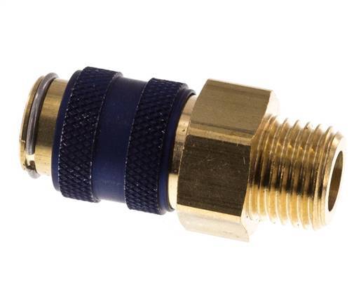 Brass DN 5 Blue Air Coupling Socket G 1/4 inch Male Double Shut-Off