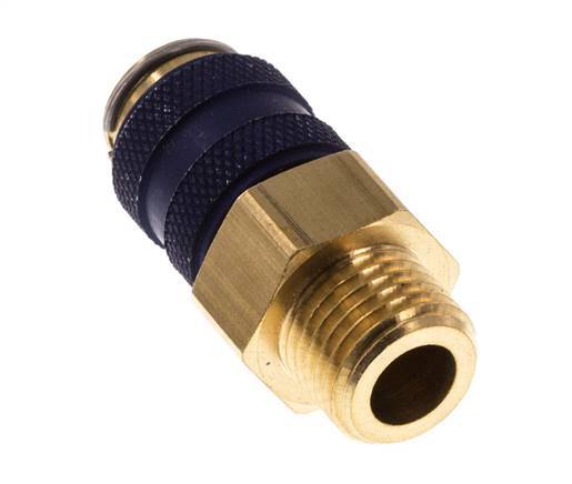 Brass DN 5 Blue Air Coupling Socket G 1/4 inch Male Double Shut-Off