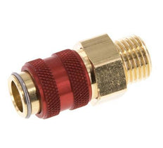 Brass DN 5 Red Air Coupling Socket G 1/4 inch Male Double Shut-Off