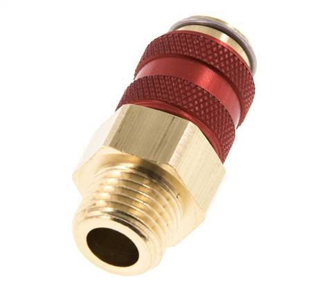 Brass DN 5 Red Air Coupling Socket G 1/4 inch Male Double Shut-Off