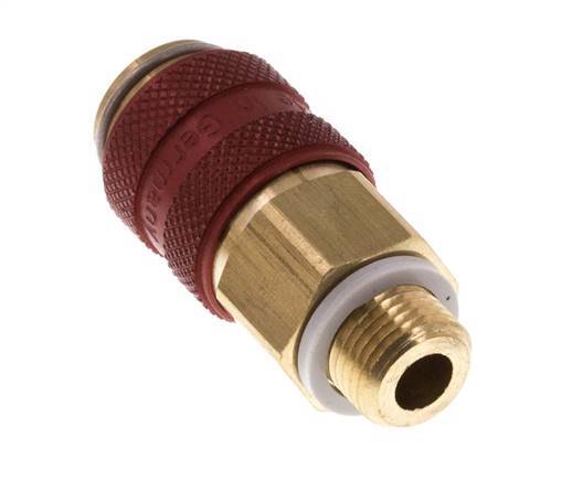 Brass DN 5 Red Air Coupling Socket G 1/8 inch Male Double Shut-Off