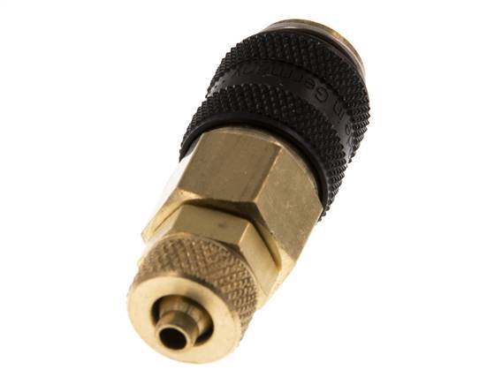 Brass DN 5 Black Air Coupling Socket 4x6 mm Union Nut Double Shut-Off