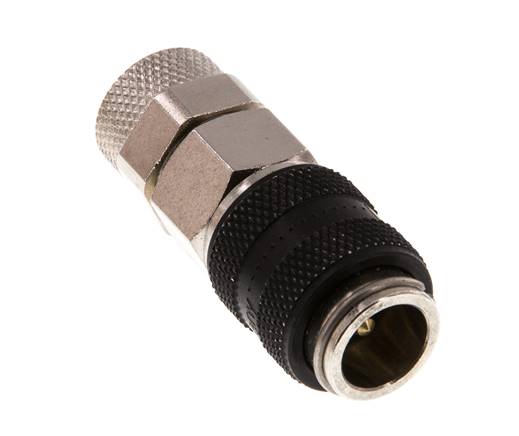 Nickel-plated Brass DN 5 Black Air Coupling Socket 6x8 mm Union Nut Double Shut-Off