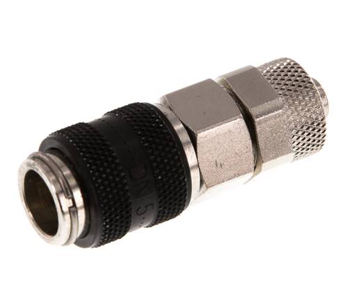 Nickel-plated Brass DN 5 Black Air Coupling Socket 6x8 mm Union Nut Double Shut-Off