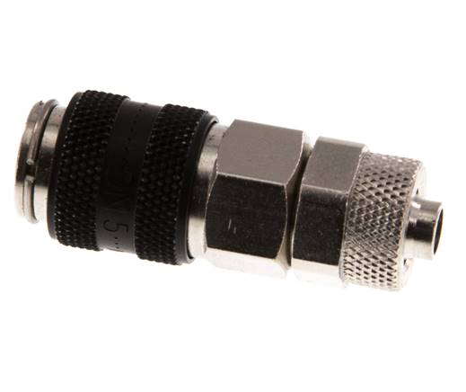 Nickel-plated Brass DN 5 Black Air Coupling Socket 6x8 mm Union Nut Double Shut-Off
