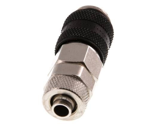 Nickel-plated Brass DN 5 Black Air Coupling Socket 6x8 mm Union Nut Double Shut-Off