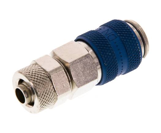 Nickel-plated Brass DN 5 Blue Air Coupling Socket 6x8 mm Union Nut Double Shut-Off