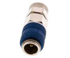 Nickel-plated Brass DN 5 Blue Air Coupling Socket 6x8 mm Union Nut Double Shut-Off