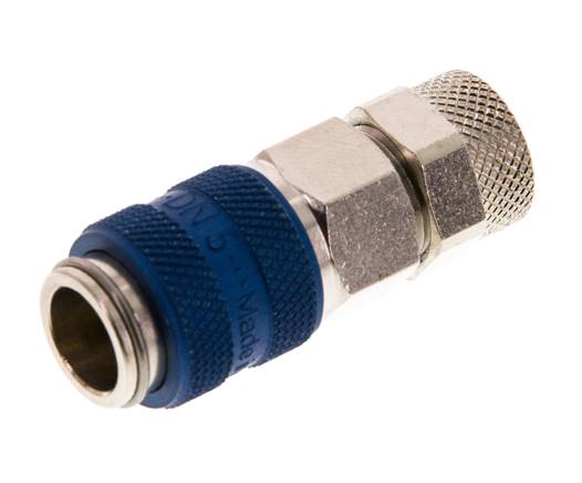 Nickel-plated Brass DN 5 Blue Air Coupling Socket 6x8 mm Union Nut Double Shut-Off