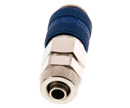 Nickel-plated Brass DN 5 Blue Air Coupling Socket 6x8 mm Union Nut Double Shut-Off