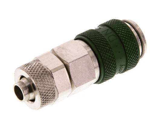 Nickel-plated Brass DN 5 Green Air Coupling Socket 6x8 mm Union Nut Double Shut-Off